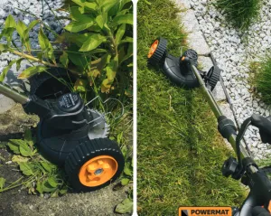 Akumulátorový vyžínač trávy 21V s kolieskami + príslušenstvo
