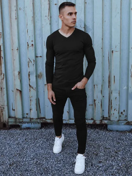 Elegantný jednofarebný pánsky sveter čierny