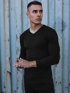 Elegantný jednofarebný pánsky sveter čierny