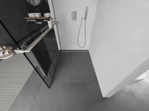 MEXEN/S - Kioto+ Sprchová zástena s poličkou WALK-IN 70 x 200, čierna vzor, nikel kartáčovaný 800-070-121-97-78