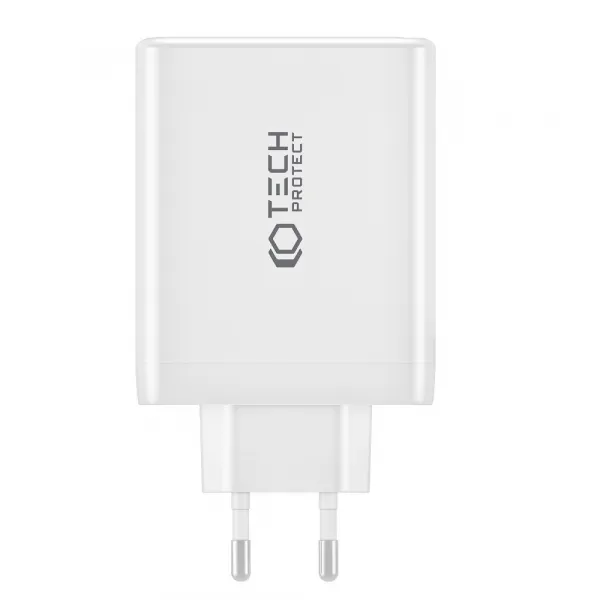 Tech-Protect GaN sieťová nabíjačka USB / 3x USB-C 100W PD QC, biela