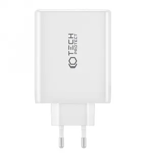 Tech-Protect GaN sieťová nabíjačka USB / 3x USB-C 100W PD QC, biela