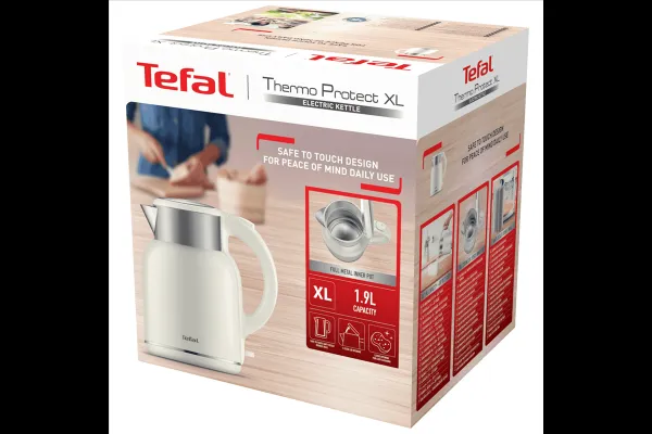 Rýchlovarná kanvica Tefal Thermo Protect XL KO190AE0 Nerezová/Biela