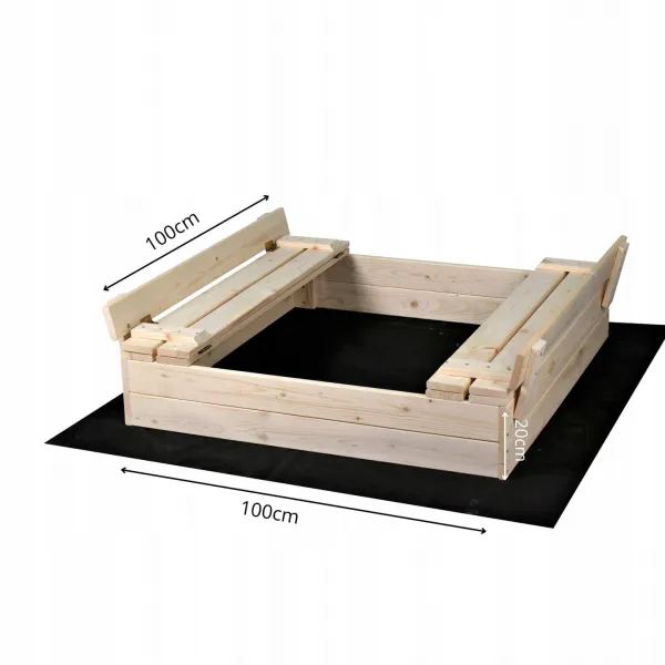 Profitent Uzatvárateľné pieskovisko s lavičkami 100x100cm + agrotextília+krycia plachta