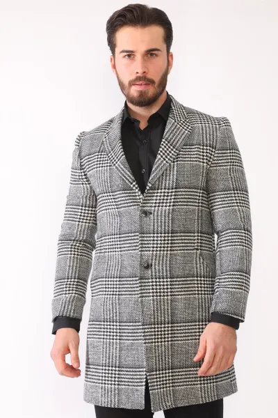 PLT8398 DEWBERRY MEN'S COAT-PLAID-BLACK