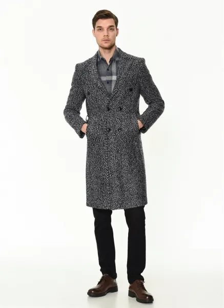 PLT8382 DEWBERRY MEN'S COAT-PATTERNED NAVY BLUE