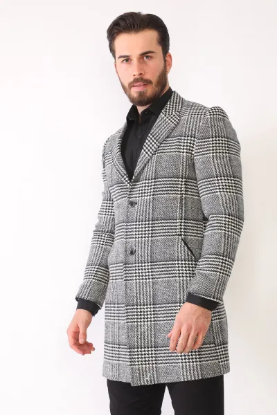 PLT8398 DEWBERRY MEN'S COAT-PLAID-BLACK