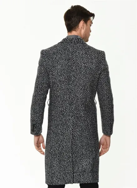 PLT8382 DEWBERRY MEN'S COAT-PATTERNED NAVY BLUE