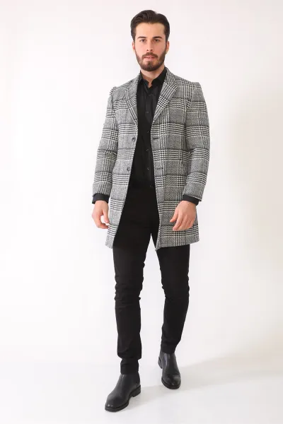 PLT8398 DEWBERRY MEN'S COAT-PLAID-BLACK