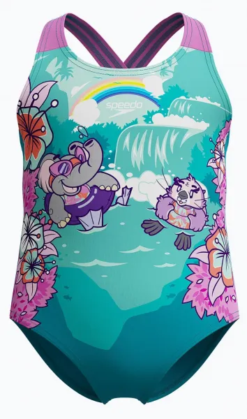 Speedo lts printed crossback girls violet/neon 9-12 mesiacov