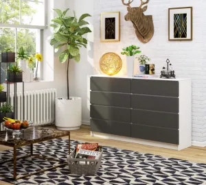 Ak furniture Komoda Kuba 160 cm 8 zásuviek biela/grafit