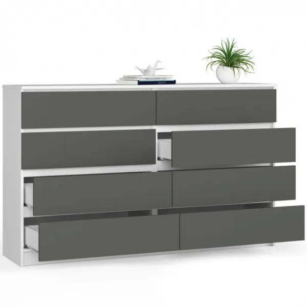 Ak furniture Komoda Kuba 160 cm 8 zásuviek biela/grafit