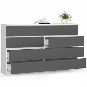 Ak furniture Komoda Kuba 160 cm 8 zásuviek biela/grafit