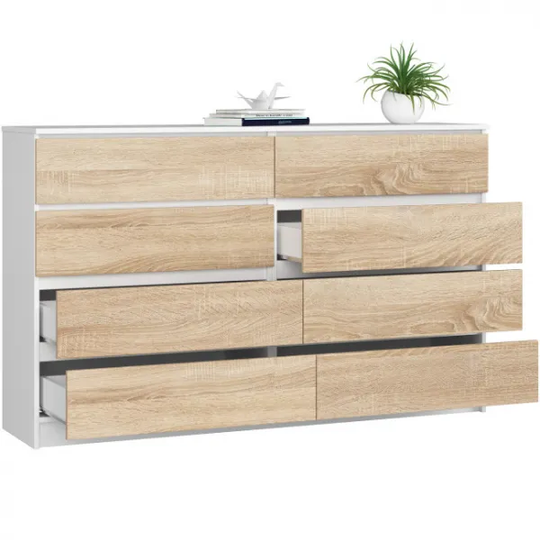 Ak furniture Komoda Kuba 160 cm 8 šuplíků bílá/dub sonoma