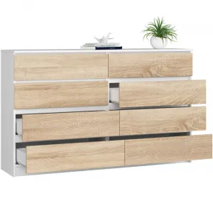 Ak furniture Komoda Kuba 160 cm 8 šuplíků bílá/dub sonoma