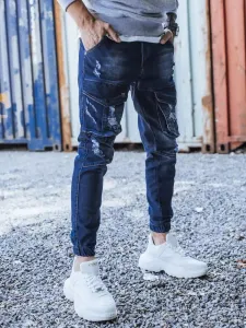 Štýlové modré rifle typu jogger - modré