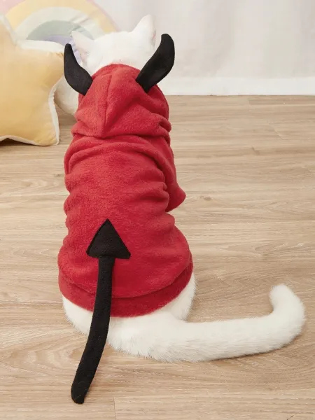 Červená mikina pre psa s kapucňou - čert