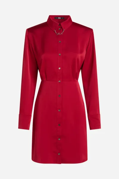 Šaty Karl Lagerfeld Karl Charm Satin Shirt Dress Chili Pepper