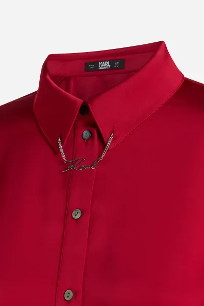 Šaty Karl Lagerfeld Karl Charm Satin Shirt Dress Chili Pepper
