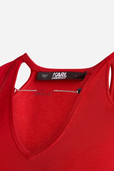Sveter Karl Lagerfeld Cut Out Knit Sweater Chili Pepper