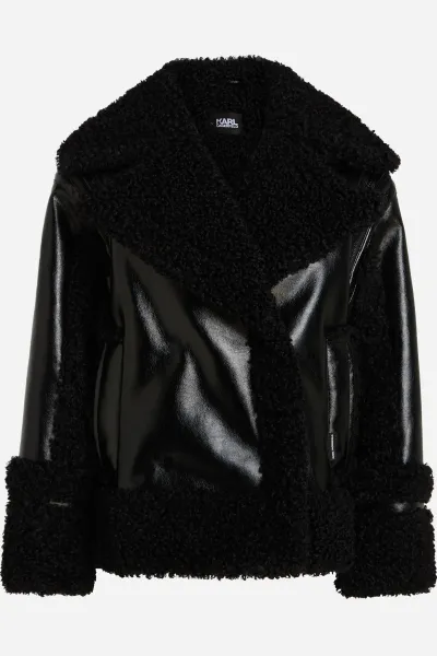 Bunda Karl Lagerfeld Faux Shearling Jacket Black