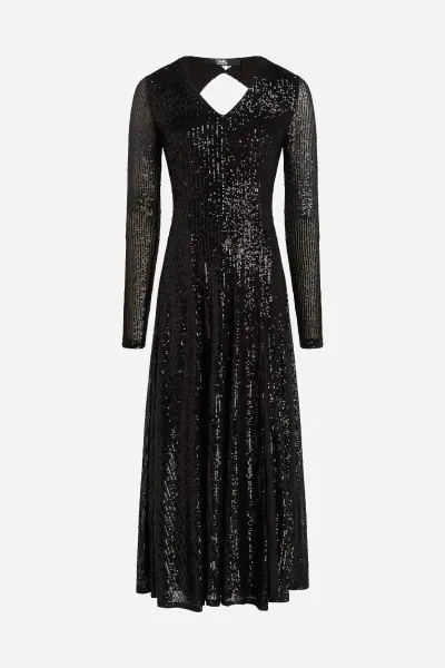 Šaty Karl Lagerfeld Sequin Maxi Evening Dress Black