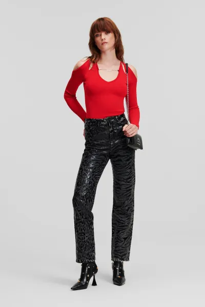 Sveter Karl Lagerfeld Cut Out Knit Sweater Chili Pepper