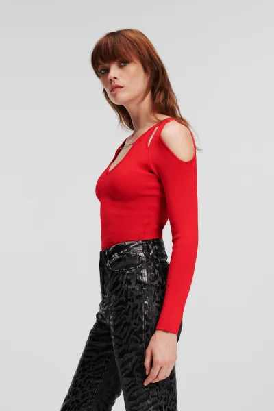 Sveter Karl Lagerfeld Cut Out Knit Sweater Chili Pepper
