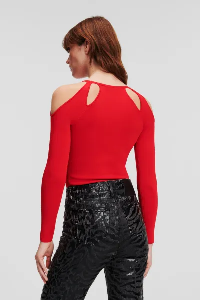 Sveter Karl Lagerfeld Cut Out Knit Sweater Chili Pepper