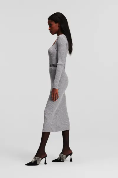 Šaty Karl Lagerfeld Lslv Lurex Logo Knit Dress Silver Lurex