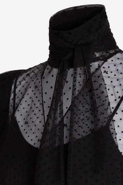 Blúzka Karl Lagerfeld Kl Mesh Ruffle Top Black