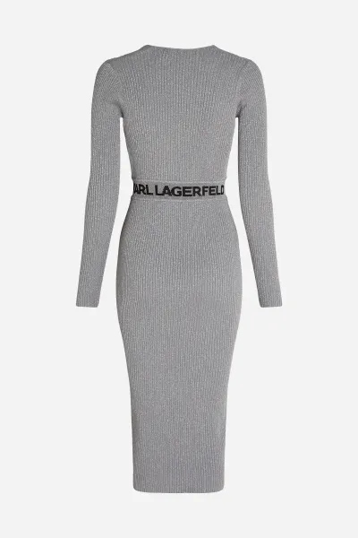 Šaty Karl Lagerfeld Lslv Lurex Logo Knit Dress Silver Lurex