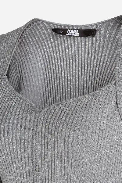 Šaty Karl Lagerfeld Lslv Lurex Logo Knit Dress Silver Lurex