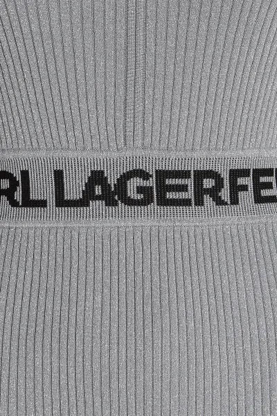 Šaty Karl Lagerfeld Lslv Lurex Logo Knit Dress Silver Lurex