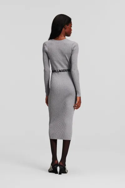 Šaty Karl Lagerfeld Lslv Lurex Logo Knit Dress Silver Lurex