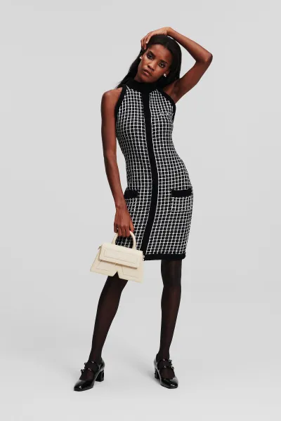 Šaty Karl Lagerfeld Boucle Knit Dress Black/Silver