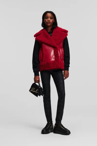 Bunda Karl Lagerfeld Faux Shearling Jacket Chili Pepper