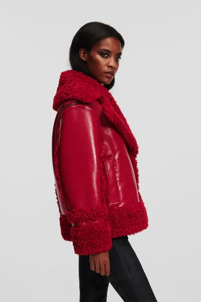 Bunda Karl Lagerfeld Faux Shearling Jacket Chili Pepper