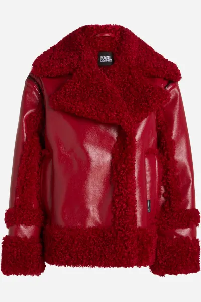 Bunda Karl Lagerfeld Faux Shearling Jacket Chili Pepper