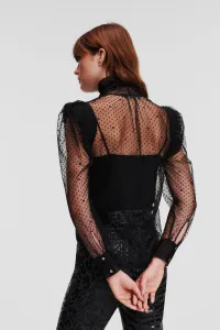 Blúzka Karl Lagerfeld Kl Mesh Ruffle Top Black