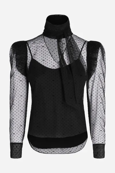 Blúzka Karl Lagerfeld Kl Mesh Ruffle Top Black