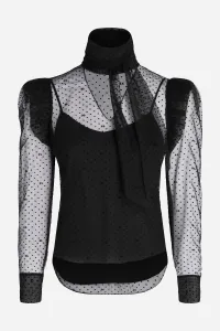 Blúzka Karl Lagerfeld Kl Mesh Ruffle Top Black