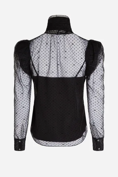 Blúzka Karl Lagerfeld Kl Mesh Ruffle Top Black