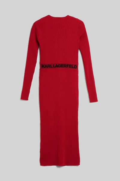 Šaty Karl Lagerfeld Lslv Logo Knit Dress Chili Pepper