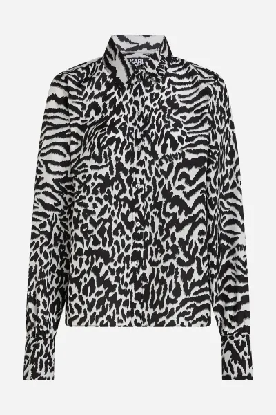 Blúzka Karl Lagerfeld Animal Print Silk Shirt Karl Animal Aop White