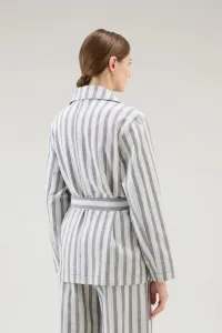 Sako Woolrich Marine Over Shirt Melton Blue Stripe