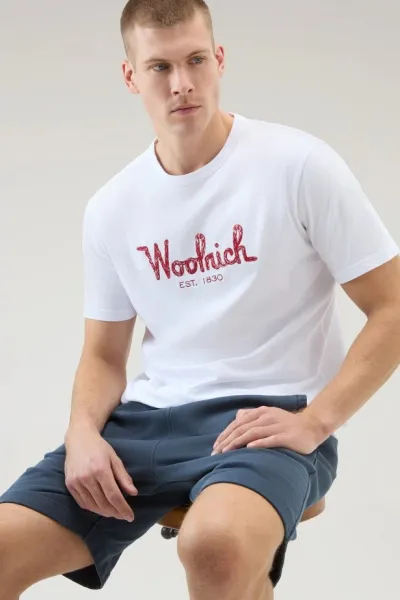 Tričko Woolrich Embroidered Logo T-Shirt Bright White