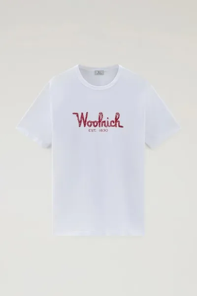 Tričko Woolrich Embroidered Logo T-Shirt Bright White
