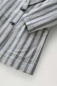 Sako Woolrich Marine Over Shirt Melton Blue Stripe