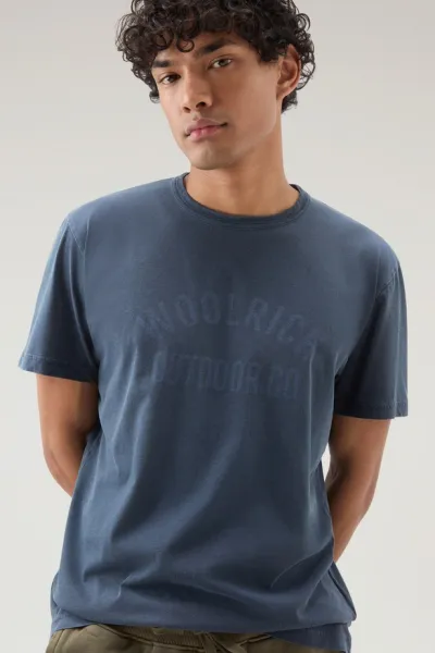 Tričko Woolrich Light Garment Dyed T-Shirt Melton Blue